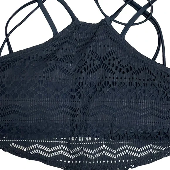 NWT Hula Honey High Neck Bikini Swim Top Black Lace Overlay XS S M XL Juniors' - Picture 4 of 13